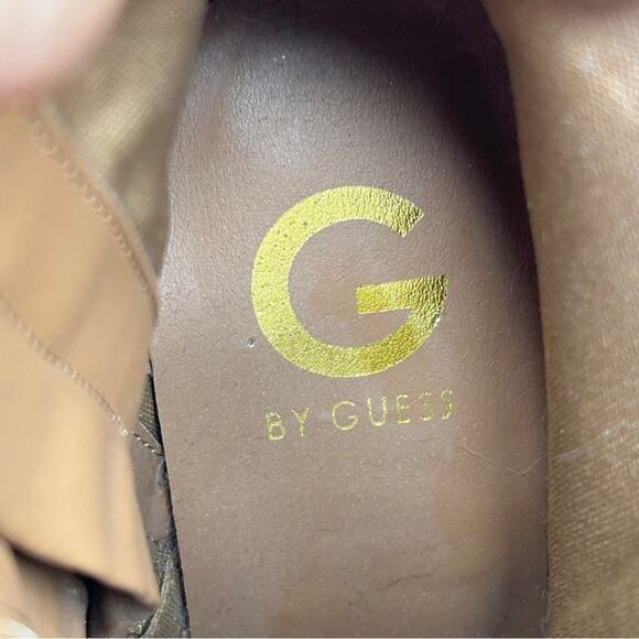 G BY GUESS Lace Up Booties Womens Size 9.5 Tan Heeled Boots Streetwear Utility - Picture 6 of 8